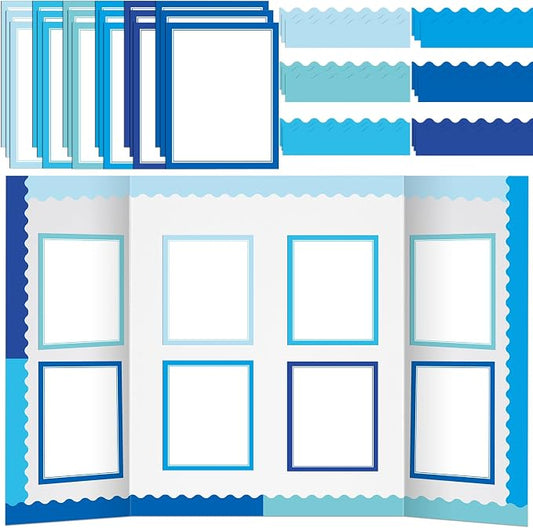 90 Pcs Science Fair Board Supplies Include 72 Trim Scalloped Bulletin Borders 18 Presentation Board Subtitles for Classroom Office Display (Ocean)