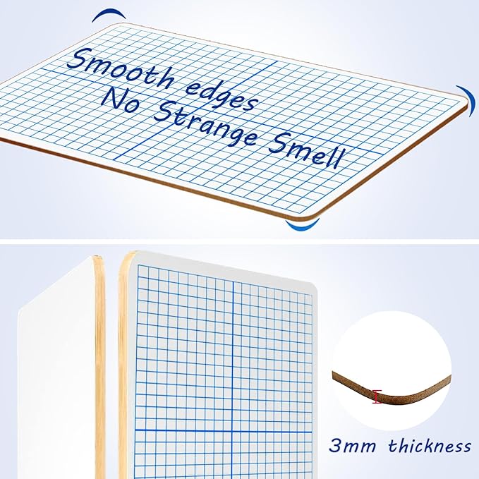 10 Pack Double Sided Dry Erase Lapboards- 9x12 Inch Mini Whiteboards with XY Coordinate Grid & Blank Back, Small Math Graphing White Boards Classroom Pack for Students and Teachers