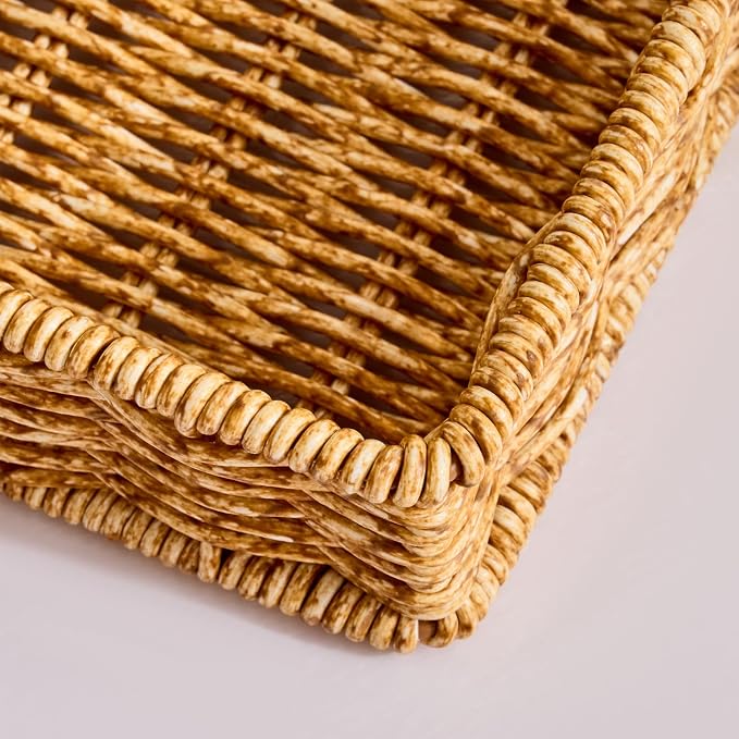 Berdeng Kitchen Drawer Organizer for Utensils, Silverware Tray Cutlery Organizer, PE Rattan Handwoven Storage Basket with Iron Frame, 2-Inch Fit for Shallow Drawers, 9.5" x 3" x 2" (Set of 4)