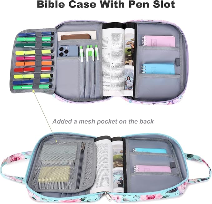 Octsky Bible Cover Case for Women Bible Organizer Book Carrying Bag for Medium and Large Bibles, Floral Lake