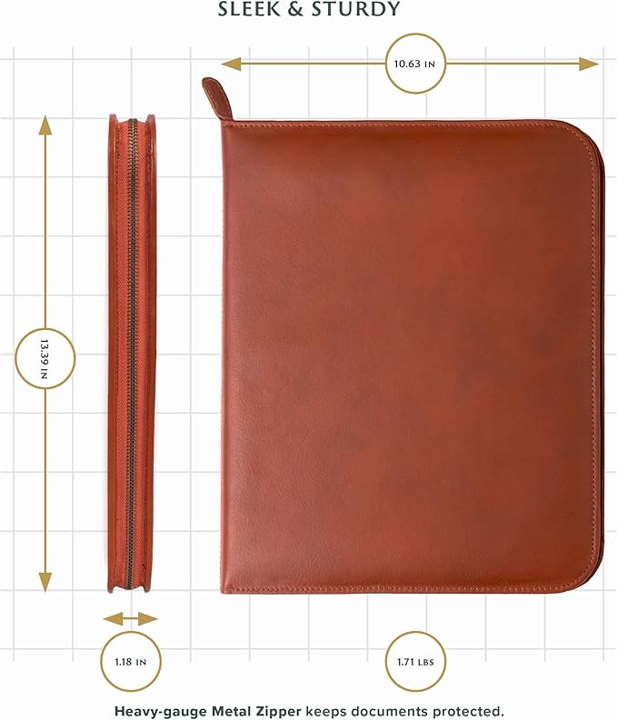OLDE YORK Leather Padfolio — Leather Binder Portfolio for Men, Padfolio for Men & Women — 100% Authentic Top-Grain Leather (Light Brown)