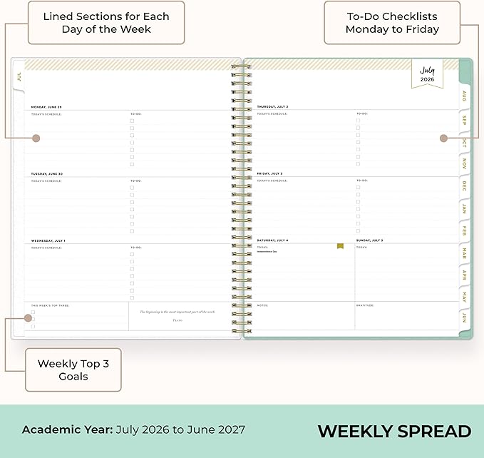 Blue Sky Day Designer 2026-2027 Weekly and Monthly Academic Year Planner Calendar, July 2026 - June 2027, 8.5" x 11", Flexible Cover, Laminated Tabs, Storage Pocket, Includes Stickers, Palms