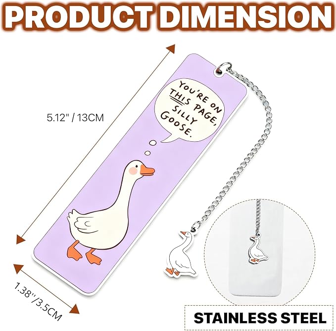 Purple Cute Bookmark for Women Silly Goose Gift Metal Bookmark for Students, Teachers, and Readers Funny Bookmarks Gift Page Markers Study Stationery, Office Supplies (Purple)