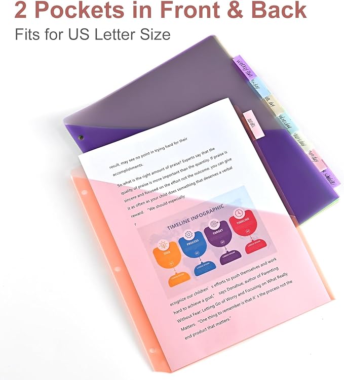 48 Counts 8-Tab Binder Dividers, Index Pockets for 3 Ring Binders, 8 Pastel Colors, US Letter Size (6)