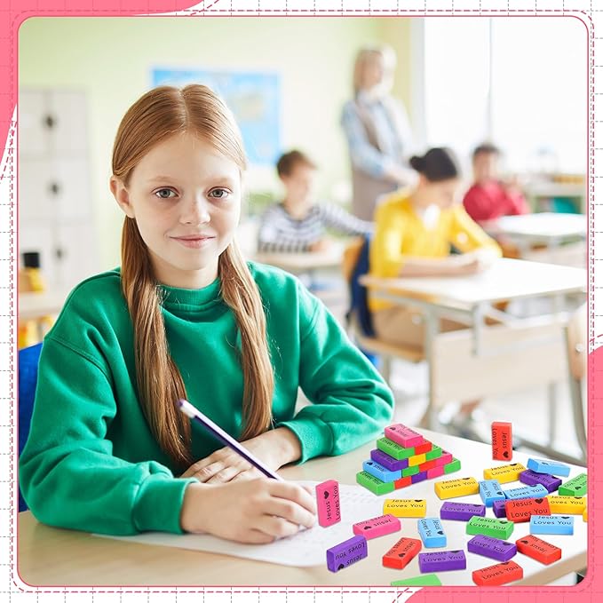 Resurhang 360 Pcs Jesus Loves You Erasers for Kids Colorful Christian Pencil Erasers Bulk, Valentines Religious Party Gifts Favors Bulk for Students Classrooms Drawing Sunday Church Supplies
