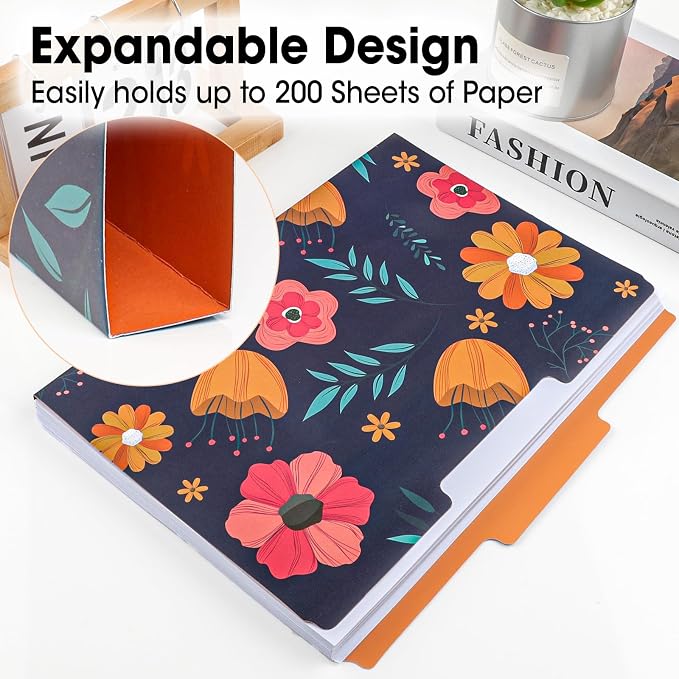 84 Pack Decorative File Folders, 1/3 Cut Tab Floral Colored Folders Letter Size 8.8 x 11.6 Inch, Assorted 6 Styles Filing Folder for Office School Business