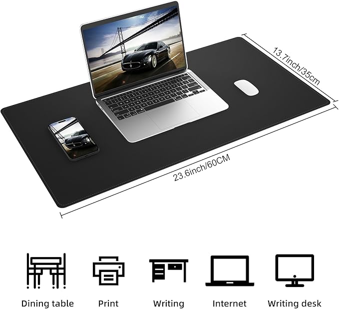 AFIING Cork Desk Mat, Black,23.6" x 13.7", Desk Pad Protector | Dual-Sided Cork & PU Leather, Large Mouse Pad, Non-Slip & Waterproof