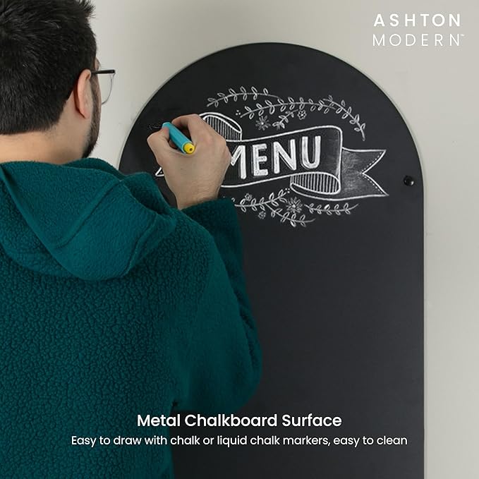 Metal Magnetic Chalkboard for Wall - 17 x 31.5 Inch Large Chalk Board Sign Board for Wall, Magnet Board, Blackboard Food Truck Menu Board for Kitchen, Hanging Signs - Arched