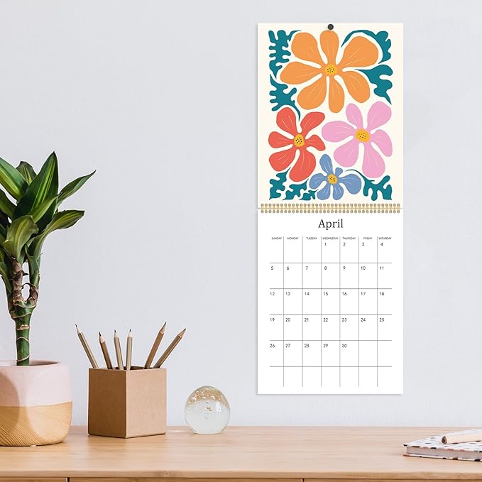 JAPBOR Aesthetic Floral Design Calendar - 2PCS 2026 Abstract Flower Wall Calendar, 12 Months Hanging Planner with Thick Paper, Floral Themed Weekly Monthly Organizer for Home Office Living Room (14" x 11")