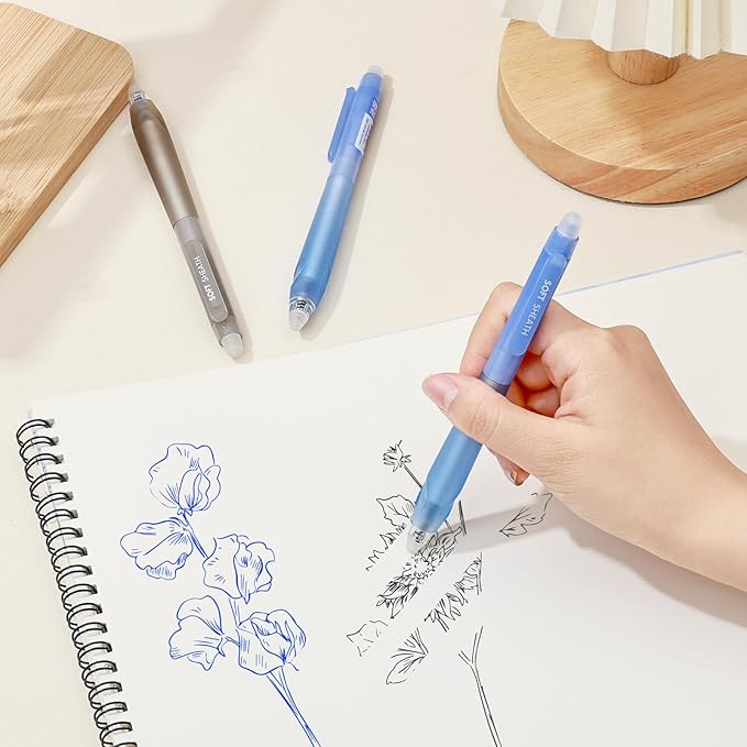 Temiary 8 PCS Retractable Erasable Pens (4 Black & 4 Blue), Heat Sensitive 0.5 mm Fine Point Erasable Gel Ink Pen, Eraser Pen for Journaling Crossword Puzzles School Office Supplies (Blue & Grey)