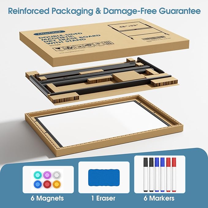 MaxGear 48x32 Mobile Whiteboard on Wheels, Heavy-Duty Aluminum Frame & Reinforced Packaging, Double Sided Magnetic Dry Erase Board with Stand, Height Adjustable Rolling Whiteboard for Office, Black