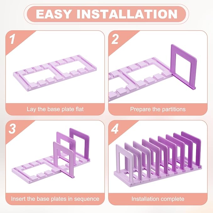 PATIKIL Desk File Sorter, 8 Section Plastic Desktop File Folder Vertical Dividers Mail Letter Organizer Magazine Holder Rack Stand for Home Office Classroom Library Bookshelf, Purple