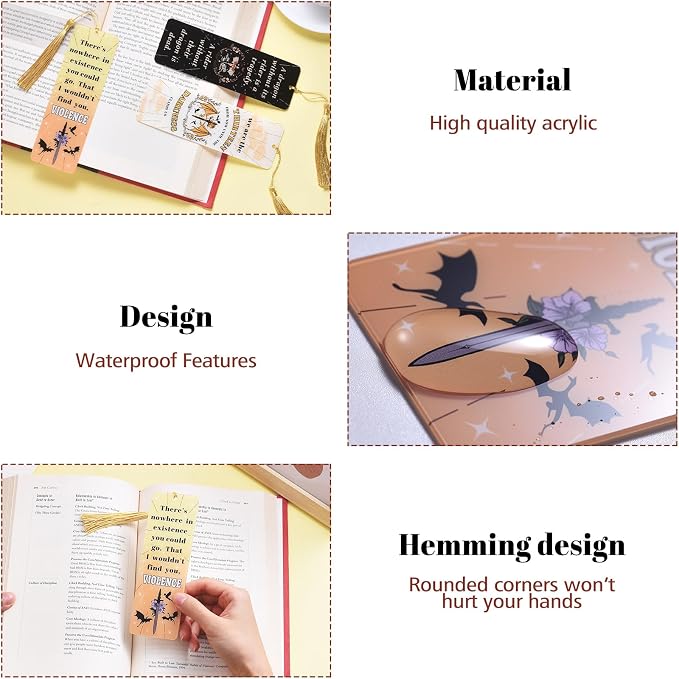 LParkin 3PCS Bookish Merch Fourth Wing & Throne of Glss Dragon Acrylic Bookmarks for Men, Unique Dragon Bookmark Collection, Bookish Gifts for Book Lovers, Page Markers for Bookworms