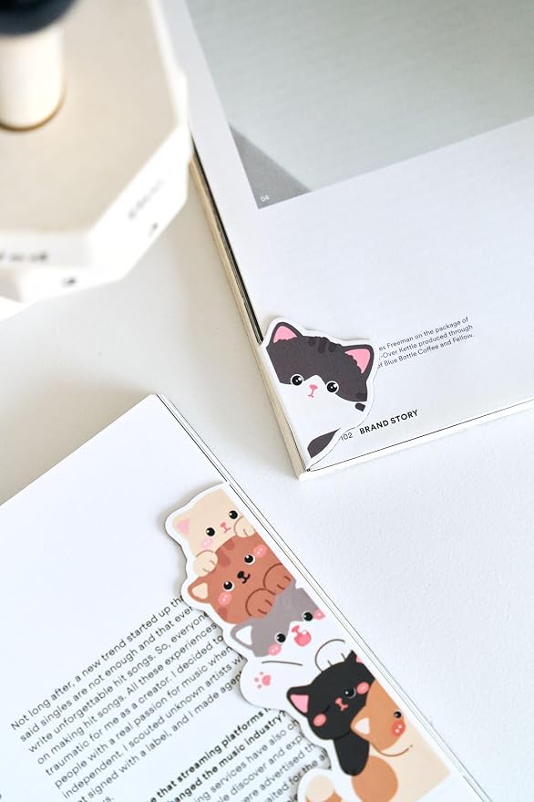 5pcs Cute Magnetic Bookmark, Funny Peeping Cat Book Marker Clip for Kids, Women, Teachers, Students, Book Lovers Gifts, Printing on 2 Side
