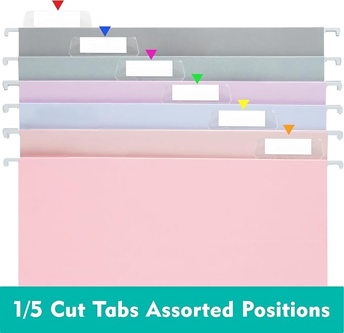 Zzrywuty Hanging File Folders Letter Size, 12-Pack Hanging File Folder with 1/5-Cut Tabs, Pastel File Folders Hanging Organizers for Filing Cabinet, Bulky Files & Medical Charts