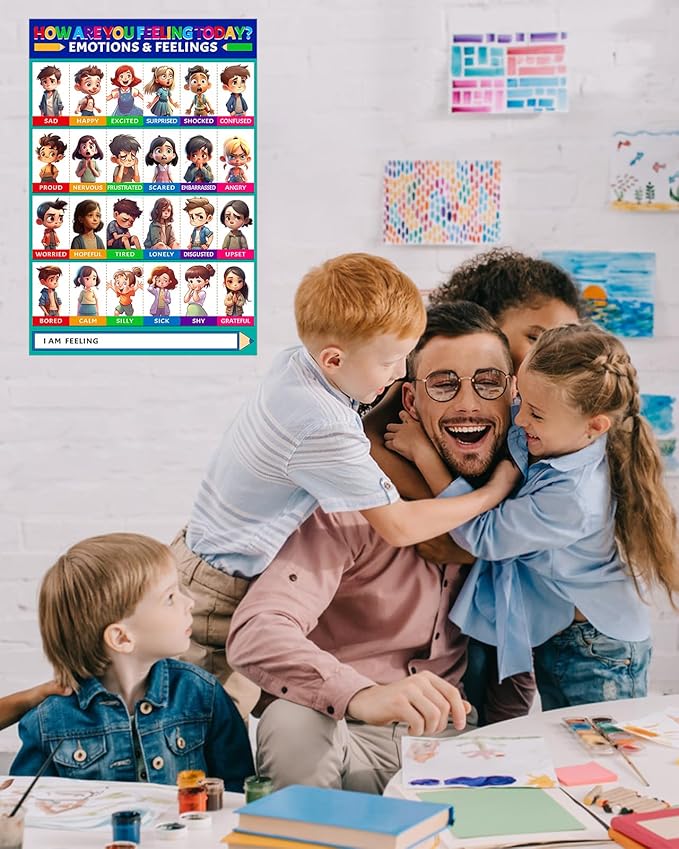D24TIME Feelings Chart for Kids - 11''x16'' Toddler Educational Feeling Posters Emotion Chart for Children Kindergarten Nursery School Classroom Learning Poster Back to School Teacher Supplies