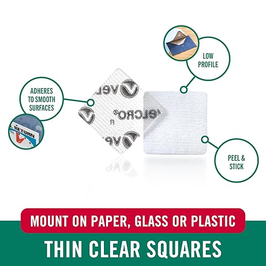 VELCRO Brand Clear Mounting Dots Square | Double Sided | For Indoor Use | Low Profile | 7/8 inch, 150 Dots, Pack of 12