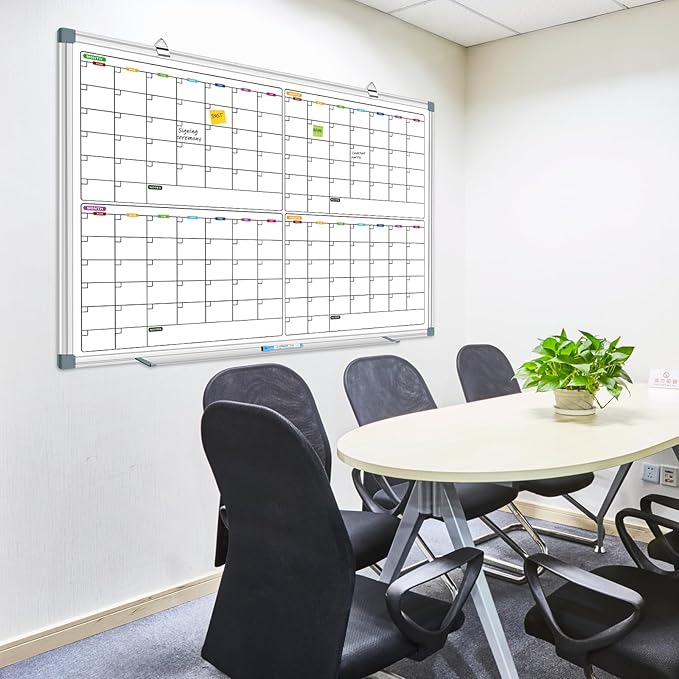 Magnetic Calendar Whiteboard for Wall, 4 Month White Board Calendar Dry Erase Board 48" x 36", Wall Mounted Board Planner for Office, School, Home, Store