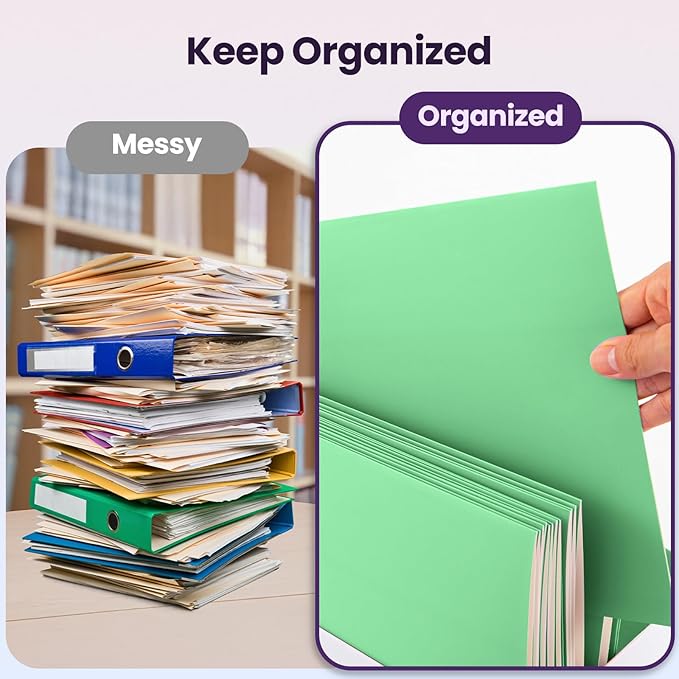 BIBRADAA® 50 Packs Green 2 Pocket Folders,Paper Folders with Pockets Surface with Waterproofing,Letter Size,Holds 100 Plus Sheets,for School,Office,Business. (50, Green)