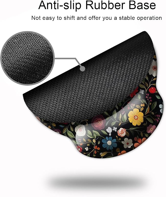 Ergo Comfort Gel Wrist Rest Mouse Pad-Ergonomic Office Mousepad with Wrist Support-Non-Slip, Design Desk Accessories Mat for Home&Game Decor Black Floral