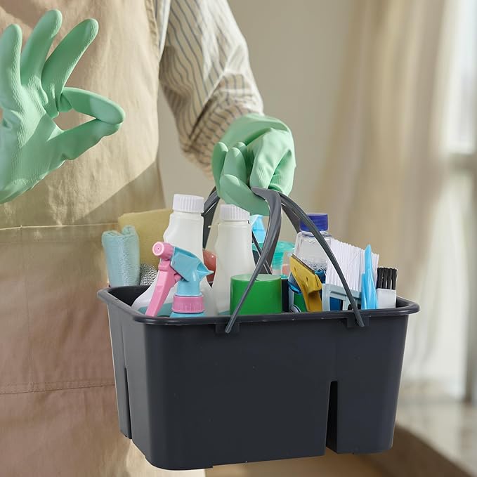 Plastic Divided Caddy Organizer with Handle, 4-Compartment Plastic Cleaning Caddy, Drak Gray, F