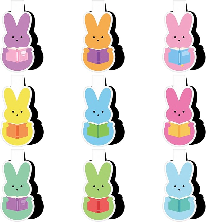 Laffact Easter Bunny Reading Bookmarks - 9Sets Colorful Bunny Magnetic Books Tracker Bulk with Book Mark Cards, Double-Sided Keep Reading Page Clip Marker Book Club Gifts for Book Lover Reader Bookish