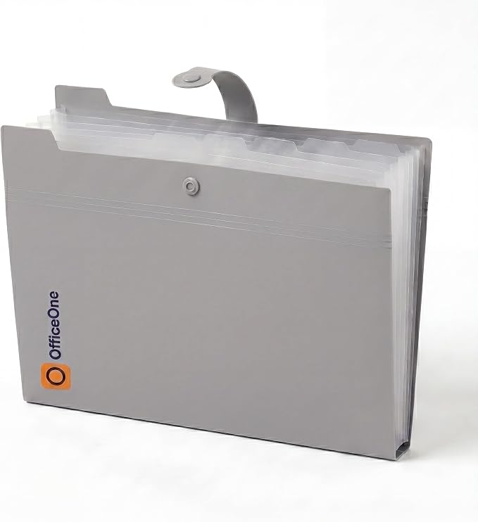 OfficeOne 8-Pocket Expanding File Folder, A4 Letter Size Accordion Document Organizer with Snap Closure, Labeled Tabs & Customizable Color-Coding Stickers, Home Office School (Stone Gray)