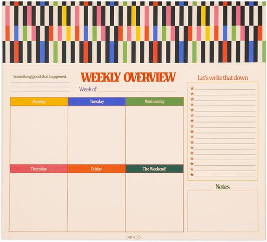 ban.do Weekly Planner Notepad, Mini Desk Planner, Undated Weekly Calendar, Daily To Do List Notepad with 52 Sheets, Mid Century Stripe