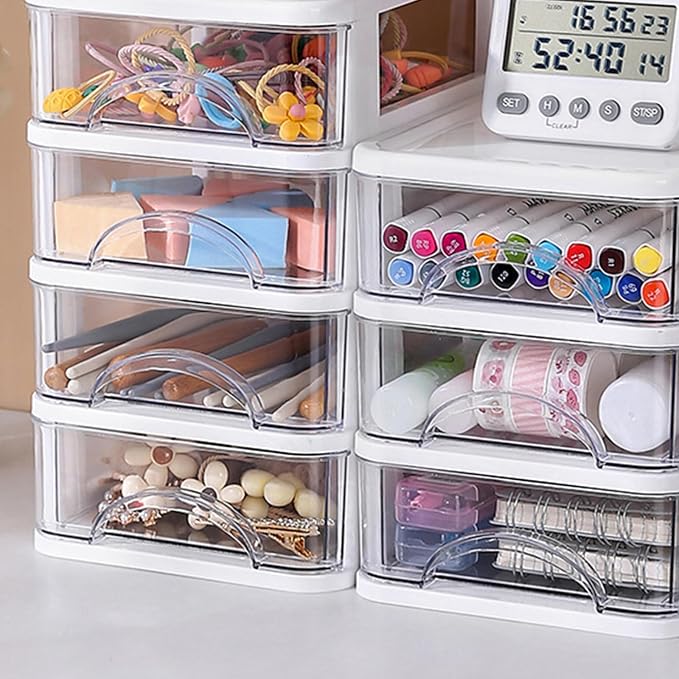 Stationery Storage Box,Desk with Drawer Desktop Desk Storage Box Stackable Organizers Stationery Supplies for Home