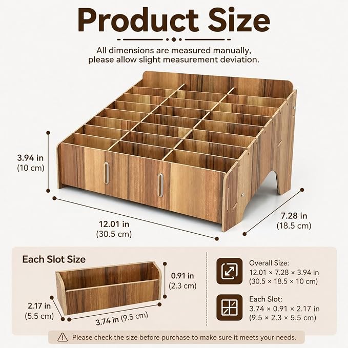 XICHENGSHIDAI 24 Slots Cell Phone Holder for Classroom, Wood-Look Phone Storage Box and Calculator Organizer for Teachers, School, Office and Meeting Room, Caddy and Ink Pad Organizer, Brown