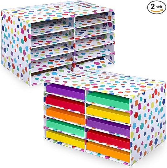 2 Pcs Confetti Classroom Paper Storage Organizer 19x12 Construction Paper Storage Desktop Mailbox File Sorter Sturdy Cardboard Literature Organizer for Home Office School