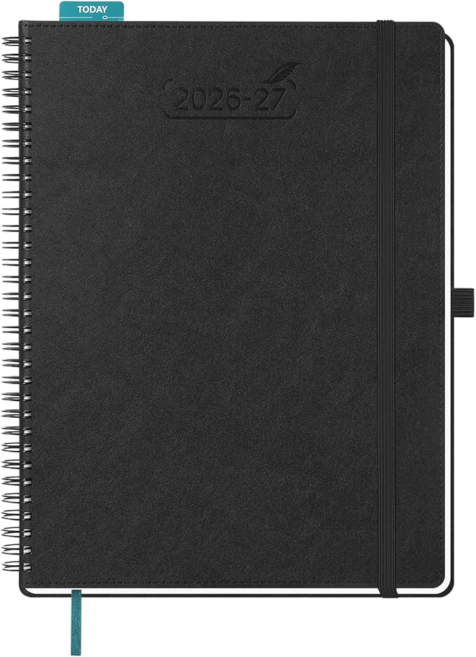 BEZEND Weekly Planner 2026-2027 (8.5" x 11") with Hourly Timeslots (Jul 26-Dec 27) 18 Months Academic Calendar & Monthly Tabs, for Students, Work & Home, Spiral PU Leather Softcover -Black