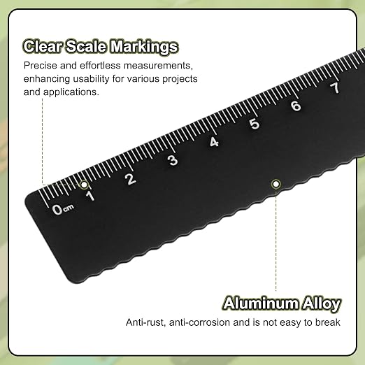 HARFINGTON Straight Ruler 20cm Metric Metal Aluminum Alloy Measuring Bookmark Clip Ruler Scale Tool for Measure Study Reading Classroom Office, Black