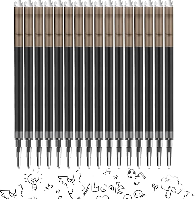 0.7 mm Erasable Gel Ink Pen Refills Compatible with Frixion Friction, Smooth Writing Multicolor Retractable Fine Point Pen Refill for School Office Home Art (Black, 16)