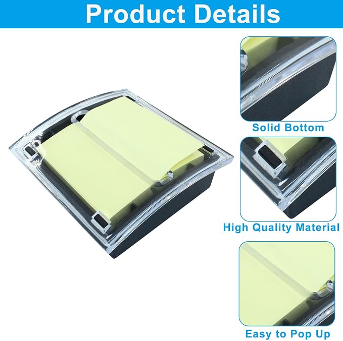 3 Pcs Pop Up Note Dispenser Sticky Notes Holder Black Base Clear Top Sticky Pad Holder for School Office Home Store/Desk Users
