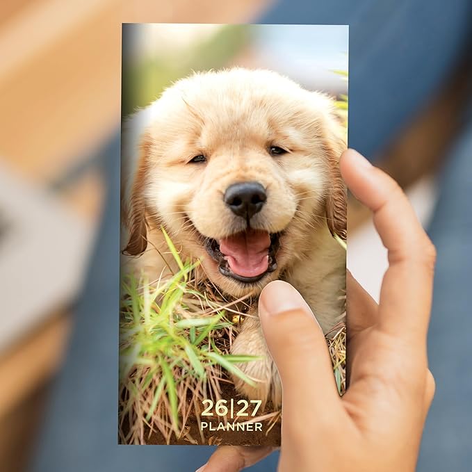 TF Publishing 2026-2027 Dog Small Monthly Pocket Planner with 2 Page Large Calendar Grid and Lined Notes Section - 2 Year Pocket Calendar 2026-2027 Perfect for Purse - 3.5in x 6.5in