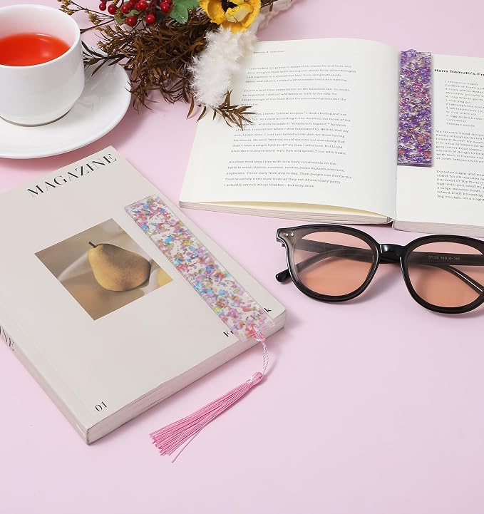 2 Pcs Book Marks for Reading Kids, Pink & Purple Acrylic Girl Bookmarks for Little Girls Cute Bookmarks with Tassels, Perfect for Reading, Gifts for Book Lovers