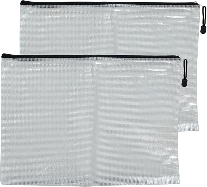 2 PCS Mesh Zipper Pouch Bags, Plastic Water-Resistant File Bags, for Office, School, Board Game, Puzzles, Travel Accessories, and Home Organization (Black, 16.7 x 12.2 in)