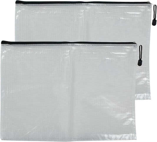 2 PCS Mesh Zipper Pouch Bags, Plastic Water-Resistant File Bags, for Office, School, Board Game, Puzzles, Travel Accessories, and Home Organization (Black, 16.7 x 12.2 in)