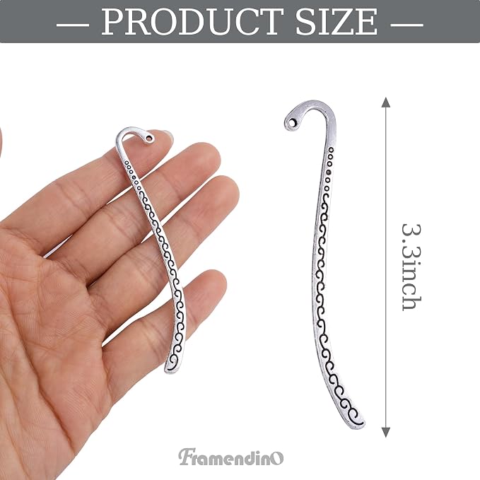 Framendino, 20 Pieces Alloy Bookmark Retro Silver Metal Carving Hook with Tibetan DIY for Teacher Reading Enthusiasts