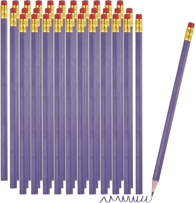 PATIKIL Erasable Colored Pencils, 36 Pcs Oil Color Pencils with Erasers Hexagonal Rod Wooden Colored Pencils for Tests Marking Grading Art Painting, Purple