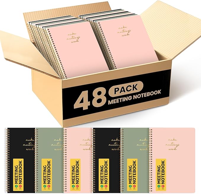 48 Pack of Meeting Notebook for Work Organization - Work notebook with action items, Meeting Minutes Planner Notebook, Perfect Office Supplies for Men & Women - Multi