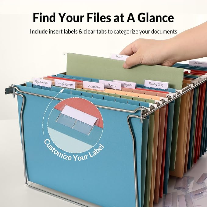 SUNEE Hanging File Folders, Retro Colors - 75 Pack, Colored File Folders Letter Size with 1/5-Cut Tabs, Ideal for Organizing Home and Office Documents