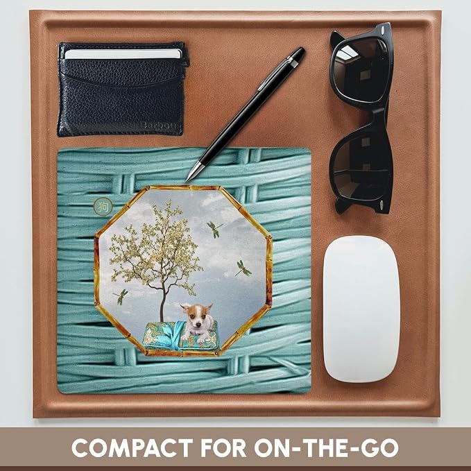3dRose Mouse Pad Chihuahua, Pillow, Dragonflies, White Tree, Hexagon Design, Aqua Blue, 8 x 8" (mp_262898_1)