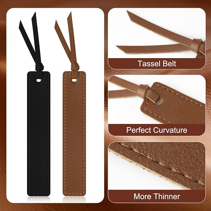 MIXVOVA 6 Pcs Leather Bookmark with Tassel, Classic Style Bookmark, 0.05 Inches Thin Handmade Stitched Bookmarks for Men, Book Marks for Reading, Gifts for Book Lovers, Readers (Dark Retro)
