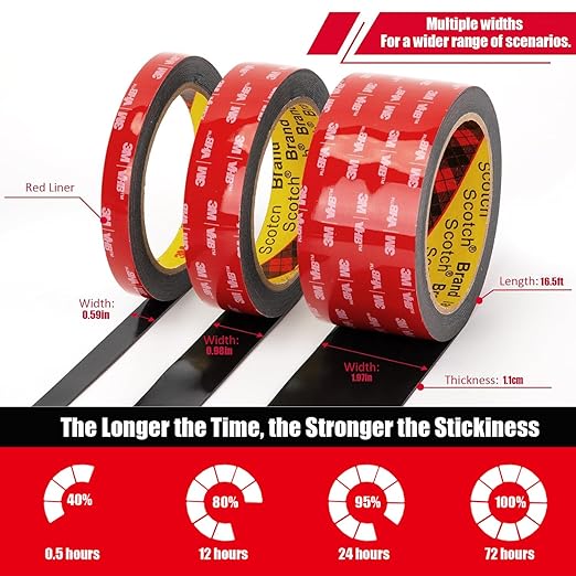 Double Sided Tape Heavy Duty, Waterproof Mounting Foam Tape, 16.5ft Length, 1.38in Width, High Temperature Resistant Adhesive Tape for Car, LED Strip Light, Office Decor, Uses VHB 5952 Raw Material