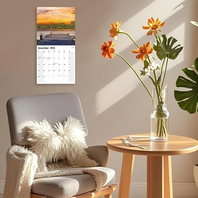 Wall Calendar 2026 Planner Calendar - Serenity Jetty Hangable Monthly Wall Calendar with Large Blocks for Organizing & Planning, Academic Schedule, Home, Office & family, Thick & Sturdy Paper (12"x24" Open)