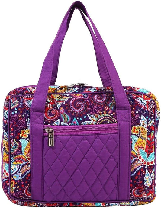 DIWI Quilted Bible Cover Large Sizes 10 X 7 X 2.75 Inches Bible Tote Good Book Case (L, C2 Purple Garden)