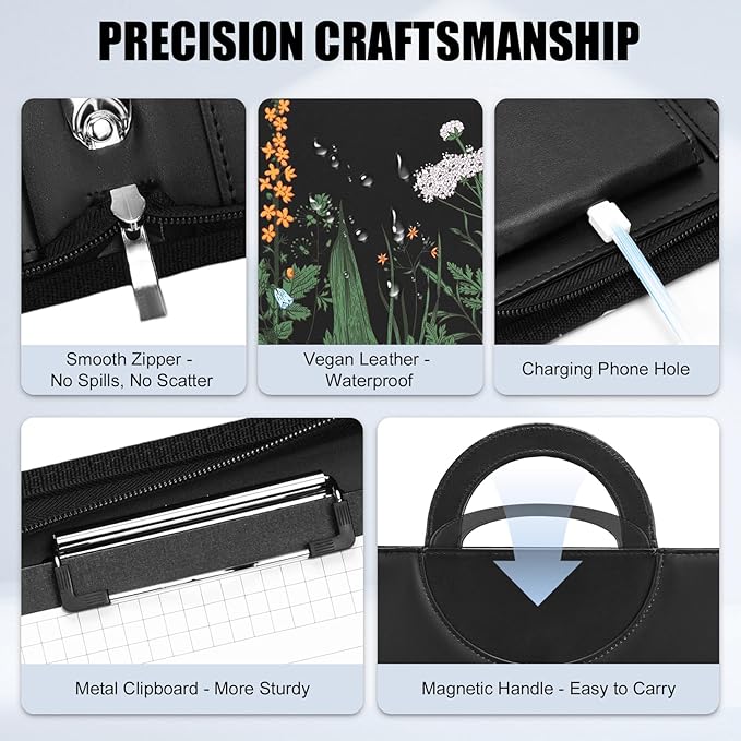 Portfolio Binder 3 Ring Includes Pen and 5 Dividers with 10 Pockets, Padfolio Organizer with Magnetic Handle for Men and Women, Includes A4 Notepad for Business, School, Work