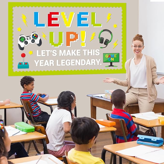 Video Game Theme Bulletin Board Set Level Up Classroom Decoration Video Game Growth Mindset Positive Come On Paper Cutouts for Back to School Home Nursery Chalkboard Wall Decor Party Supplies